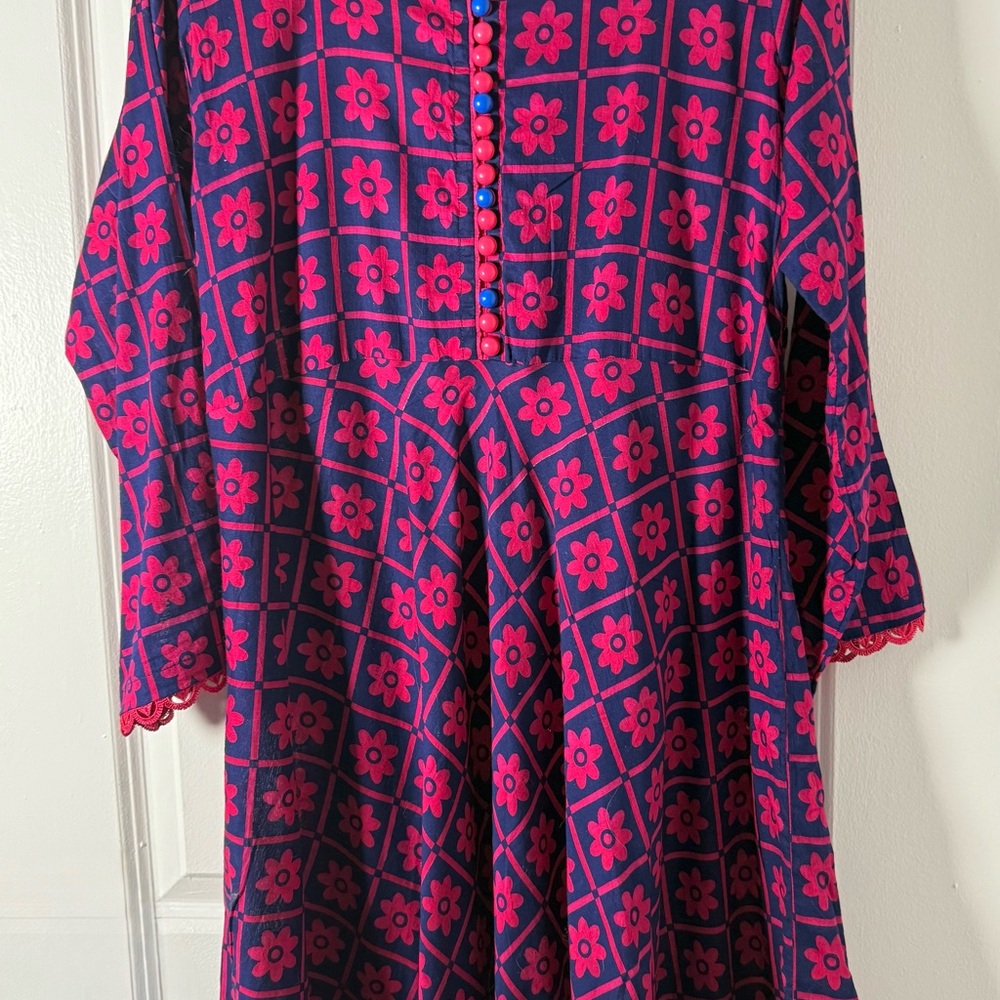 Hand Stitched Floral Patterned Dress with Button Detail